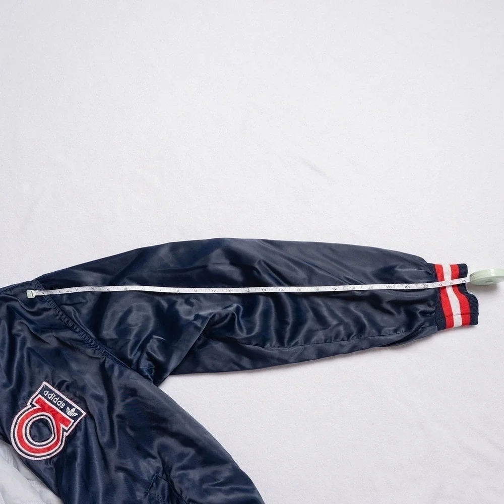 Rare Vintage 1980s Adidas Trefoil Satin Bomber Jacket – Navy/Red‎ – Men's L, EUC